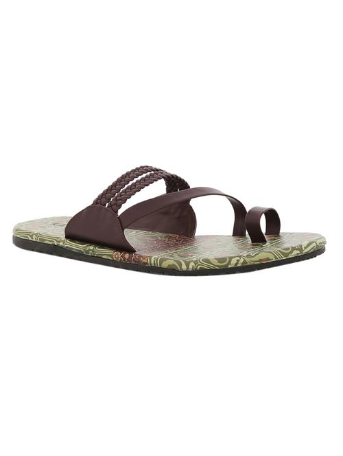 brown leatherette slip on slippers - 15584674 - Standard Image - 1