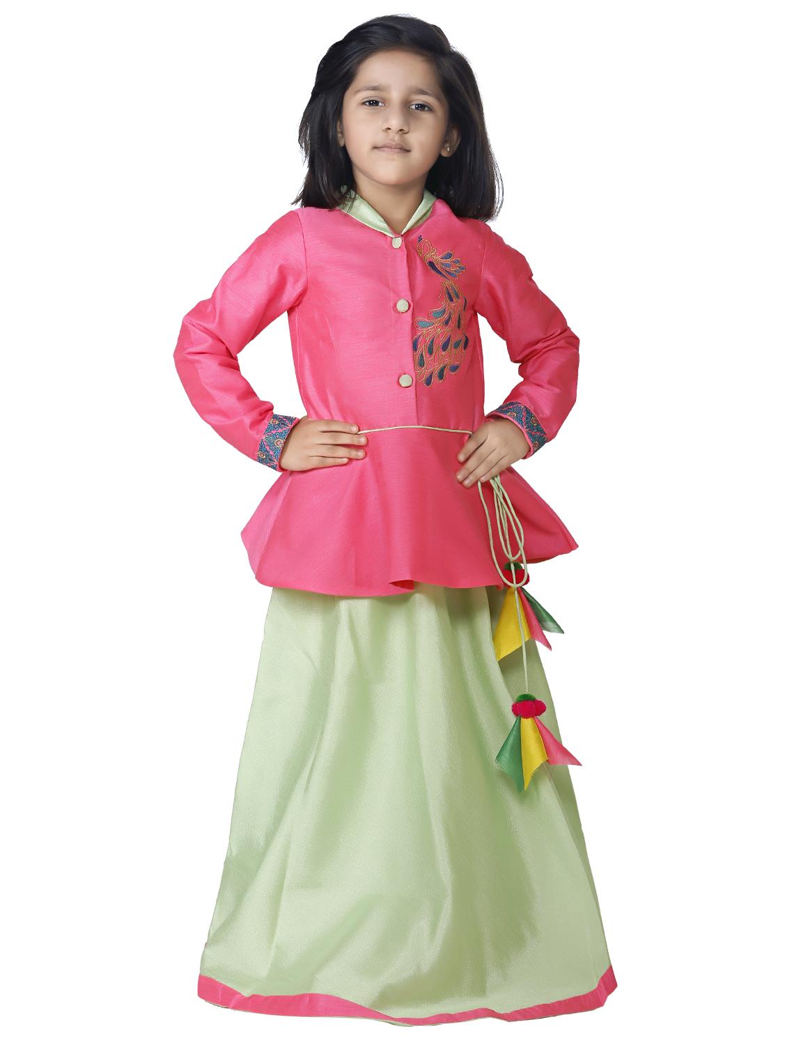 pink satin peplum jacket and lehnga set - 15585109 - Zoom Image - 4