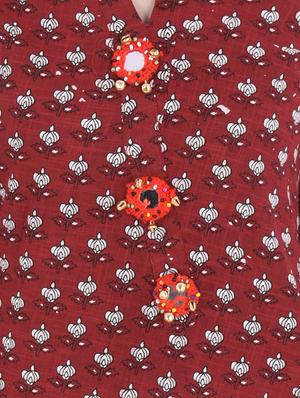 mirror work a-line printed kurta - 15586799 - Standard Image - 4