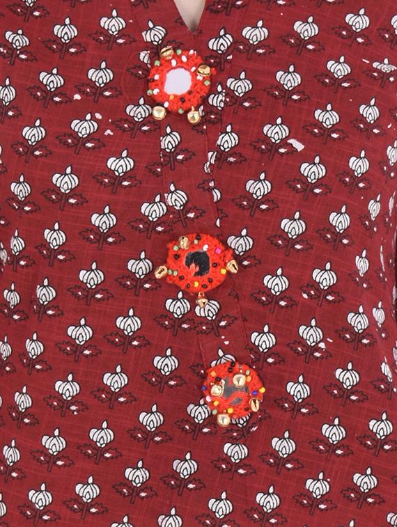 mirror work a-line printed kurta - 15586799 - Zoom Image - 4