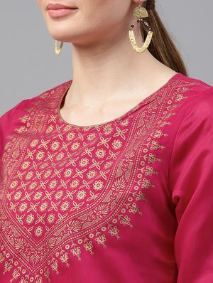 Foil printed chanderi kurta with palazzo set - 15586823 - Standard Image - 4