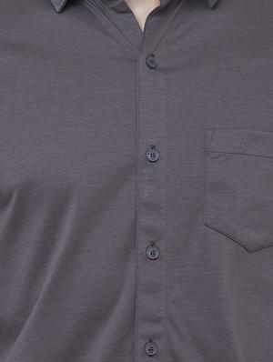 grey solid casual shirt - 15589319 - Standard Image - 4