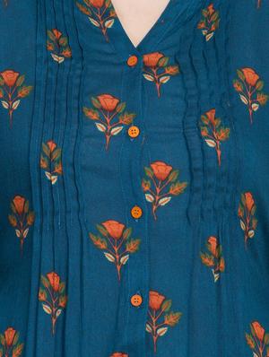 blue viscose straight kurti - 15590298 - Standard Image - 4