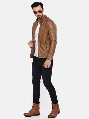 brown leather biker jacket - 15601729 - Standard Image - 4