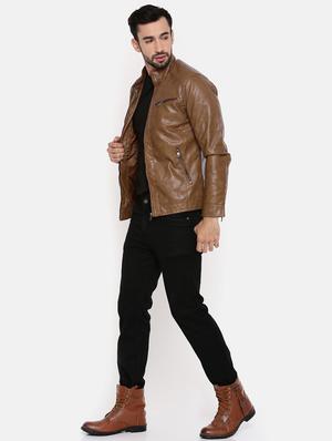 brown leather biker jacket - 15601741 - Standard Image - 4