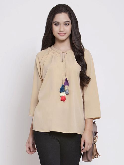 gathered neck tassel tie up top - 15603957 - Very Small Image - 1