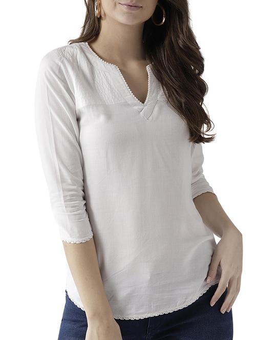 yoke smocking detail notch collar top - 15603989 - Standard Image - 1