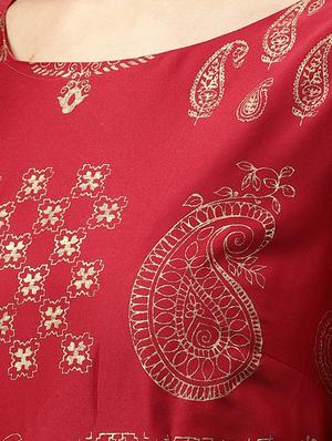 Gold foil print cold sleeves flared kurta - 15605819 - Standard Image - 4
