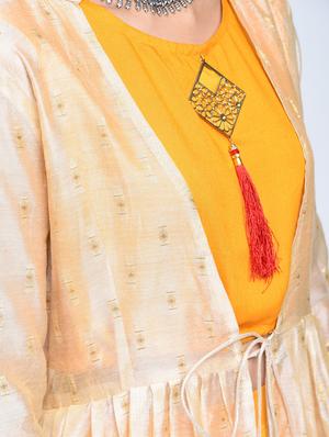 Bell sleeved chanderi top pant with shrug set - 15606723 - Standard Image - 4