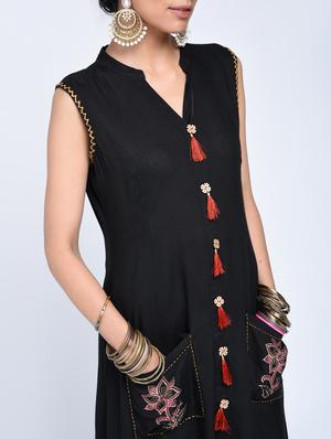 a-line pocket kurta with tassels - 15606724 - Standard Image - 4