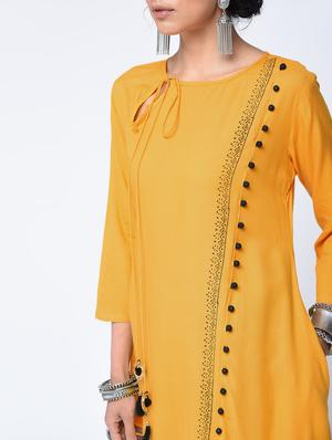 A-line slit kurta with draw string - 15606726 - Standard Image - 4
