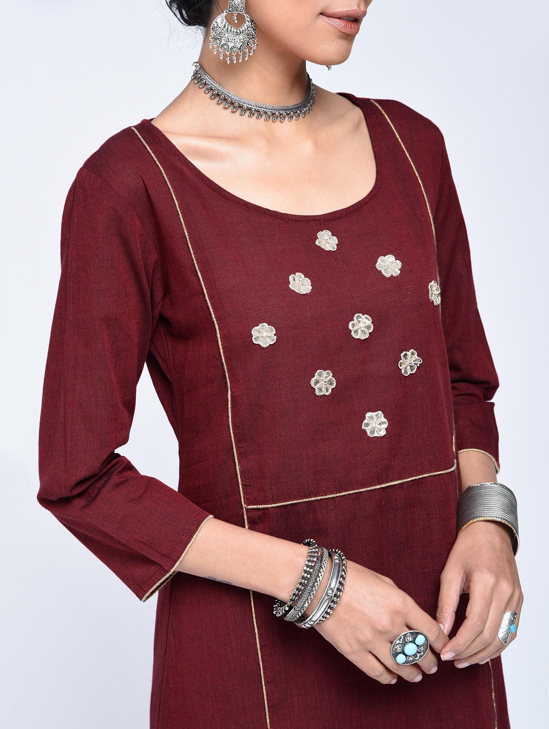 Gota work chanderi kurta with pant set - 15606729 - Zoom Image - 4
