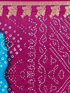 Zari bordered bandhani saree with blouse - 15607523 - Standard Image - 4