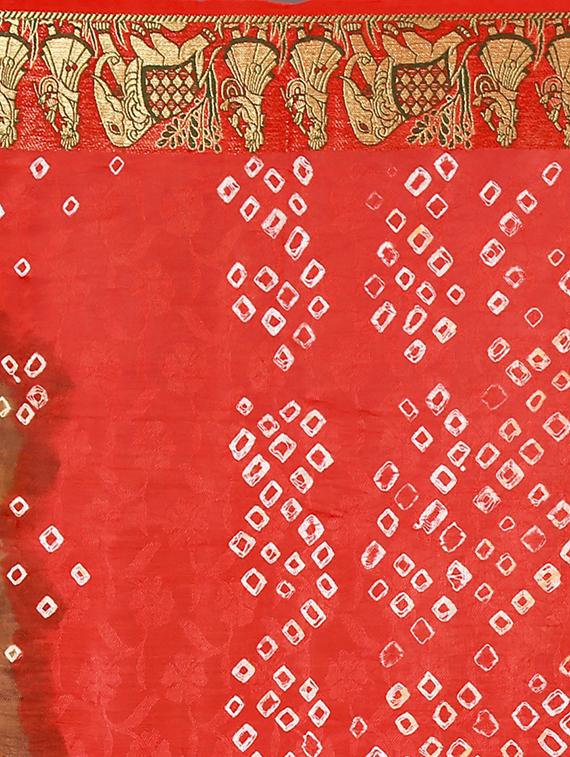 Zari bordered bandhani saree with blouse - 15607532 - Zoom Image - 4