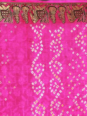 Zari bordered bandhani saree with blouse - 15607539 - Standard Image - 4