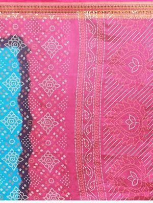 Zari bordered bandhani saree with blouse - 15607557 - Standard Image - 4