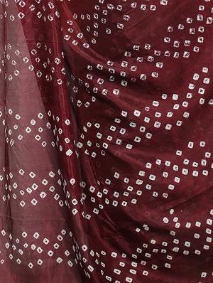 Zari bordered bandhani saree with blouse - 15607565 - Standard Image - 4