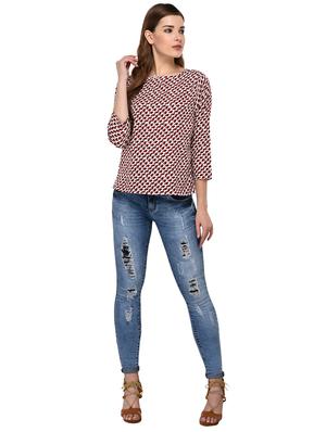 round neck geometric print top - 15607674 - Standard Image - 4