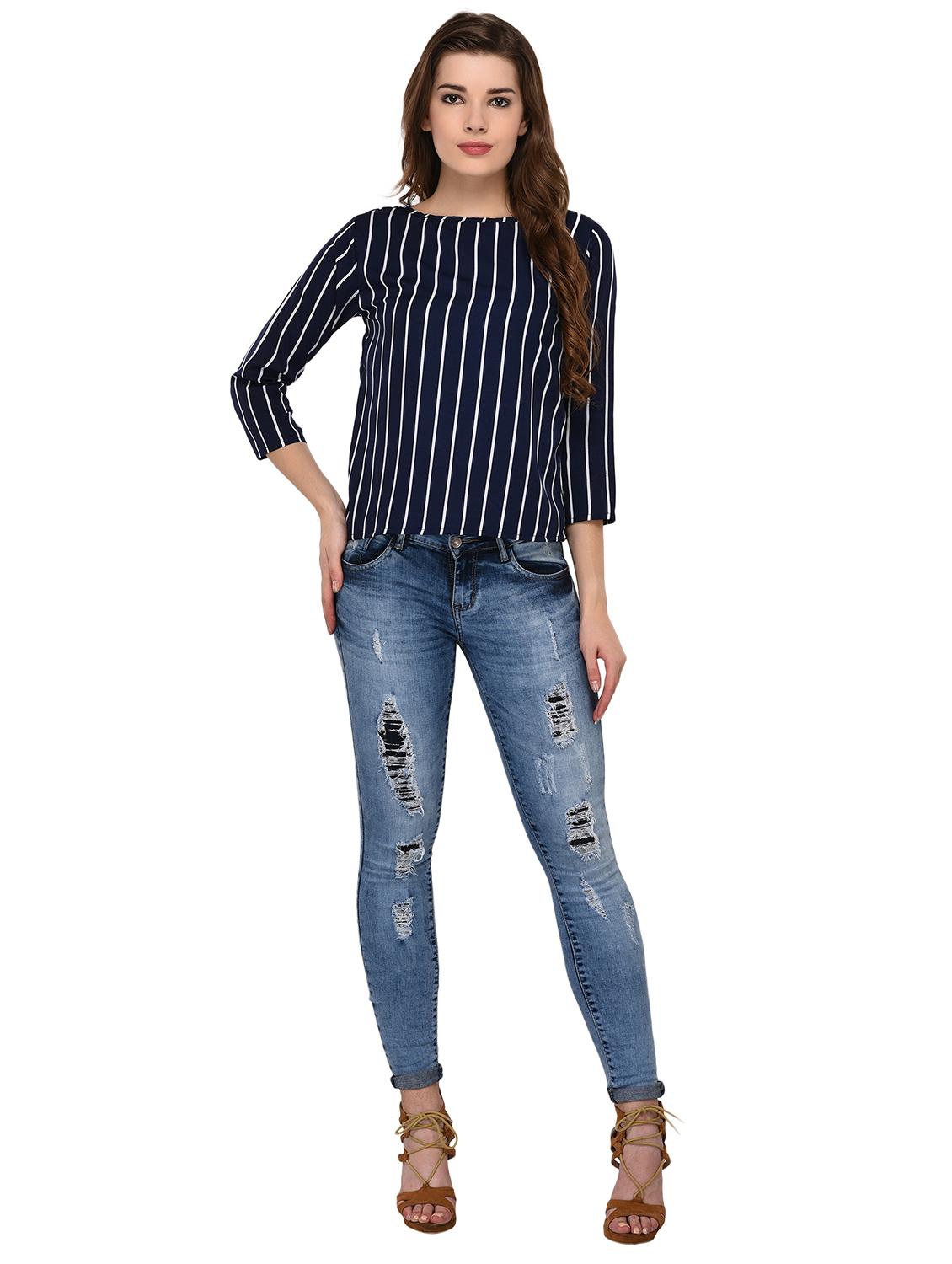 round neck striped top - 15607675 - Zoom Image - 4