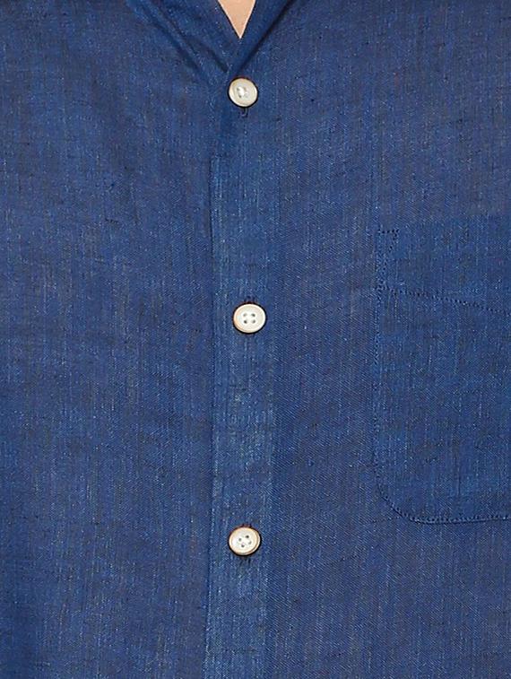 navy blue linen formal shirt - 15608717 - Zoom Image - 4
