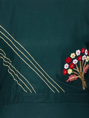Teal bell sleeves Embroidered flared dress - 15609738 - Standard Image - 4