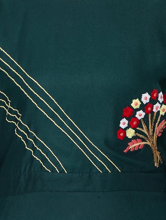 Teal bell sleeves Embroidered flared dress - 15609738 - Zoom Image - 4