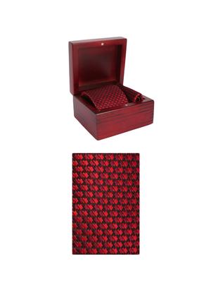 red microfiber tie with pocket square - 15612101 - Standard Image - 4