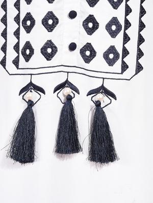 Embroidered straight kurta with tassels - 15612126 - Standard Image - 4