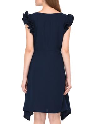 navy blue frill detail asymmetric dress - 15612875 - Standard Image - 4