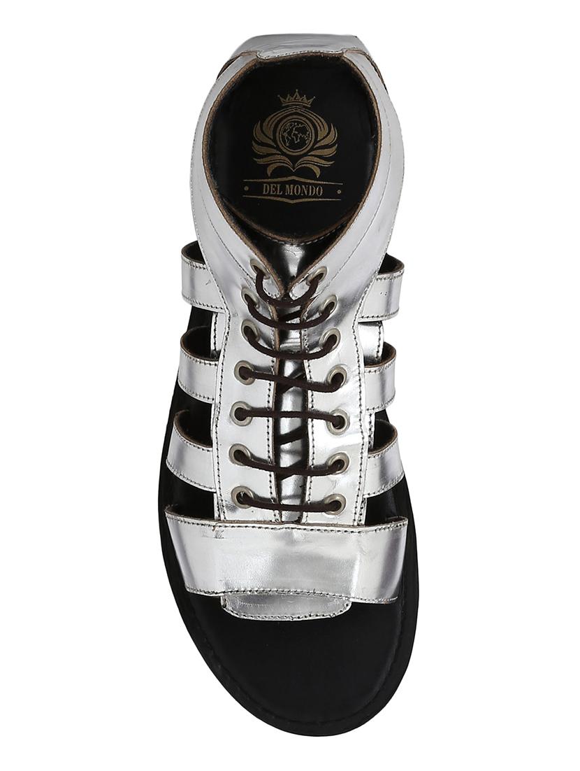 silver Leather lace-up sandals - 15613035 - Zoom Image - 4