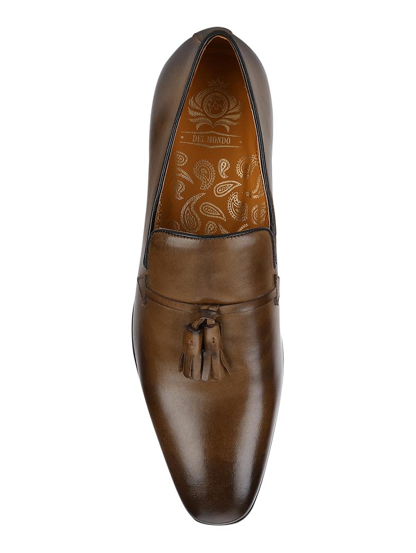 tan Leather tassel slip ons - 15613191 - Zoom Image - 4