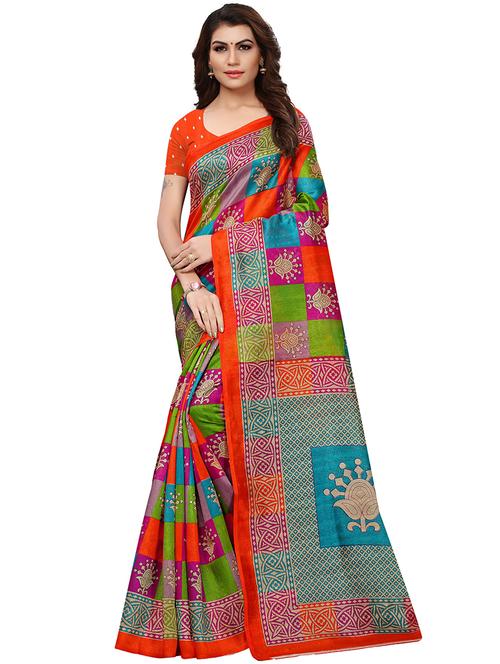 checkered printed mysore silk saree with blouse - 15613314 - Very Small Image - 1