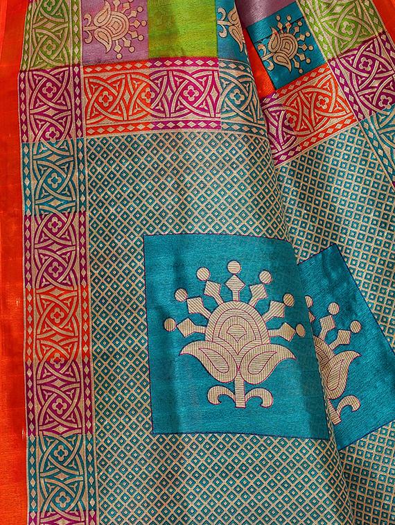 checkered printed mysore silk saree with blouse - 15613314 - Zoom Image - 4