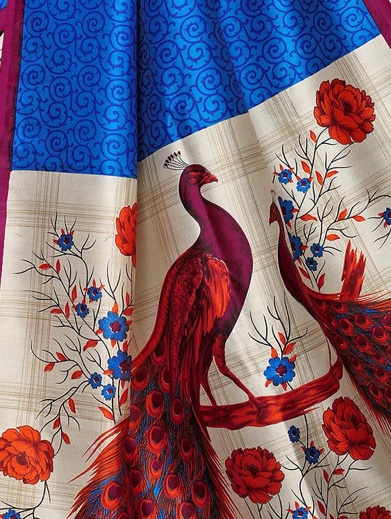 graphic printed mysore silk saree with blouse - 15613317 - Zoom Image - 4