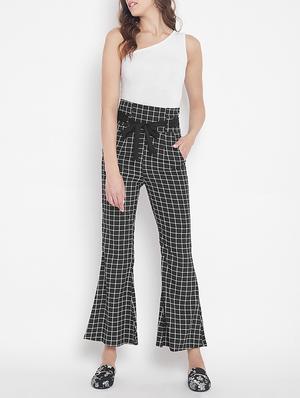flared hem grid pattern trouser - 15613514 - Standard Image - 4
