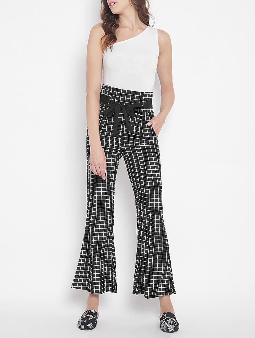 flared hem grid pattern trouser - 15613514 - Zoom Image - 4