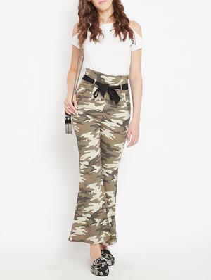 flared hem camouflage print trouser - 15613515 - Standard Image - 4