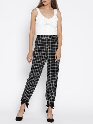 hem bow tie detail grid pattern trouser - 15613520 - Standard Image - 4