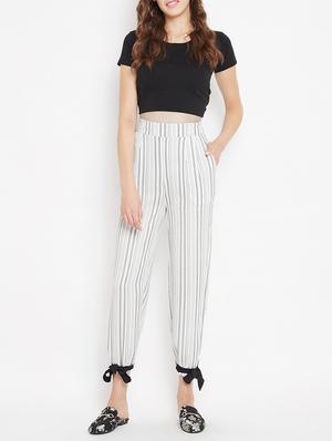 hem bow tie detail striped trouser - 15613521 - Standard Image - 4