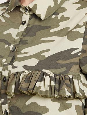 camouflage print frill detail shirt dress - 15613532 - Standard Image - 4