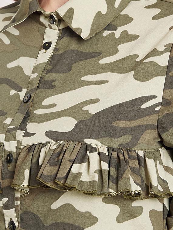 camouflage print frill detail shirt dress - 15613532 - Zoom Image - 4