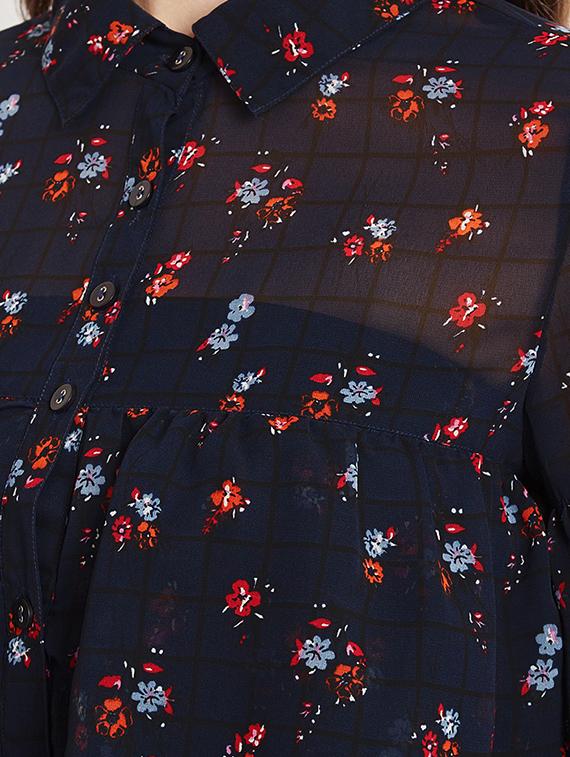 button up ditsy floral layered top - 15613547 - Zoom Image - 4