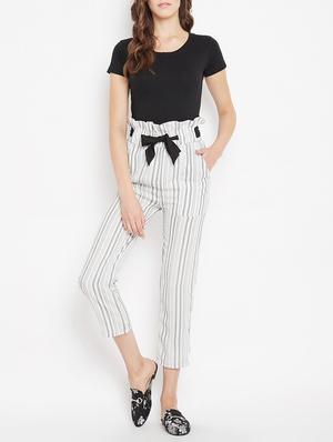 paperbag waist striped crop pant - 15613587 - Standard Image - 4