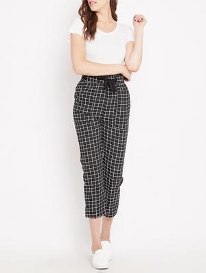 paperbag waist grid pattern crop pant - 15613591 - Standard Image - 4