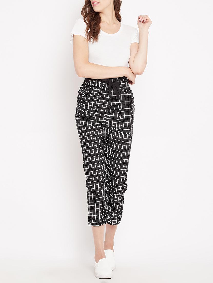 paperbag waist grid pattern crop pant - 15613591 - Zoom Image - 4