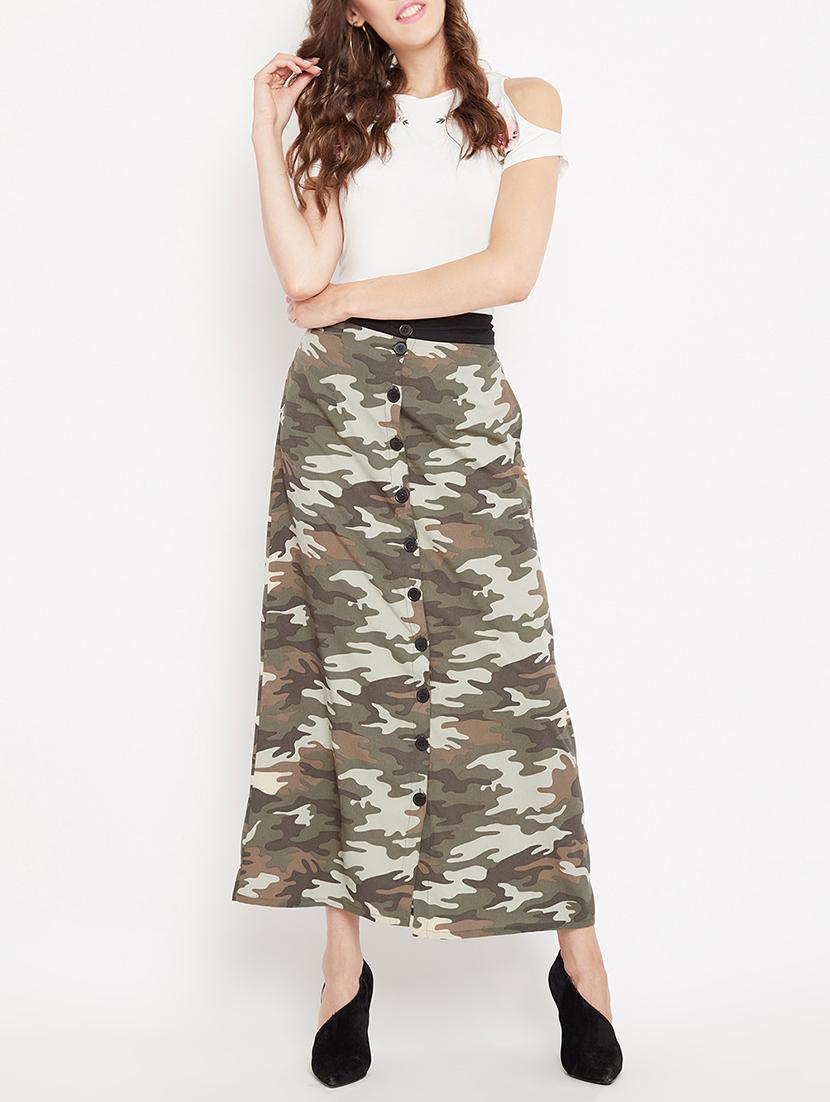 camouflage print button detail skirt - 15613592 - Zoom Image - 4