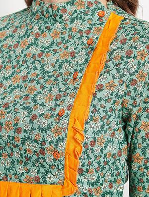 Frilled detail Printed straight kurta - 15613597 - Standard Image - 4