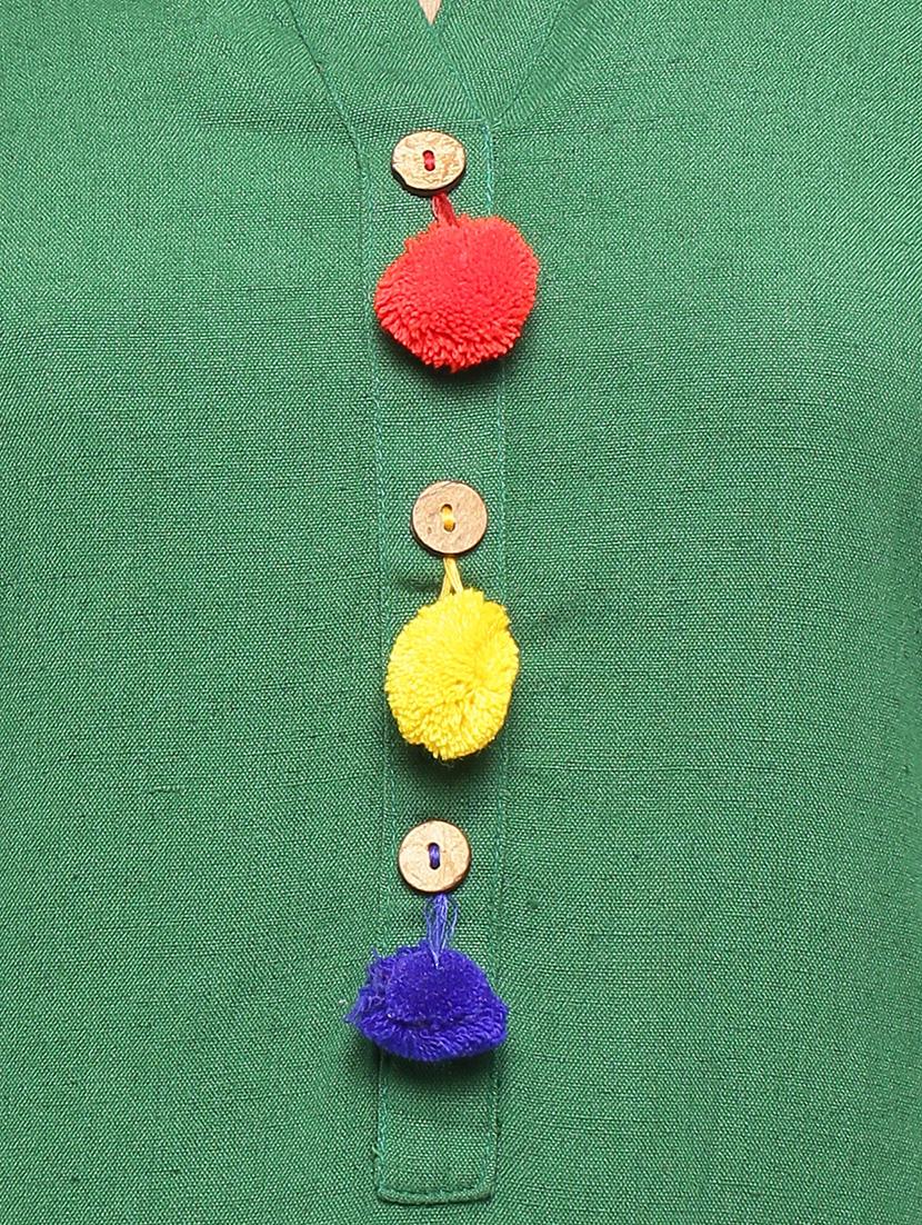 Straight pom pom solid kurta - 15614205 - Zoom Image - 4