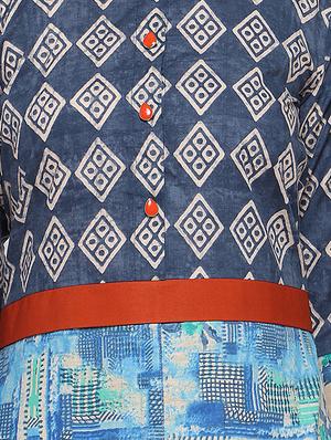 Printed high slit roll up kurta - 15614842 - Standard Image - 4