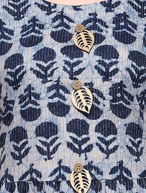 Indigo a-line embellished kurta - 15614844 - Standard Image - 4